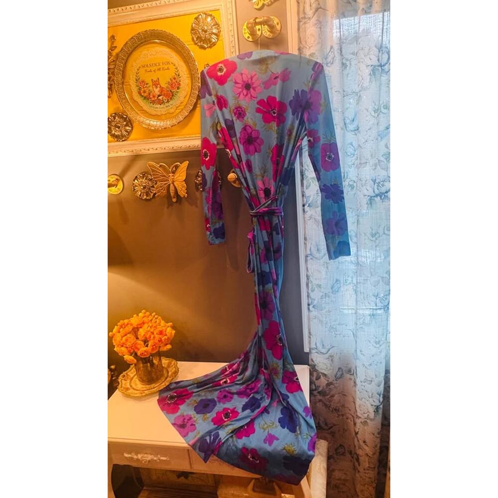 Vintage Ken Scott for Bergdorf Goodman Hand-Printed Floral Wrap Maxi Dress - Picture 10 of 10